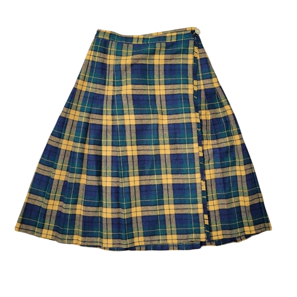 Vintage Dresses & Skirts - Vintage yellow and green wool plaid skirt
